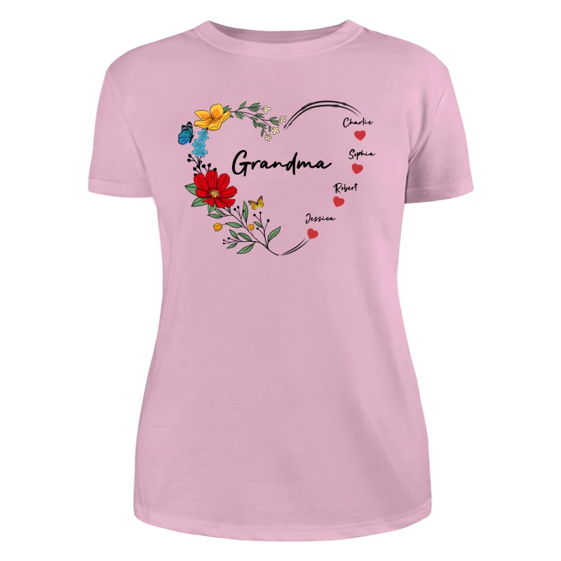 Grandma Mom Hearts Flower Kids Names Personalized Shirt - Image 12
