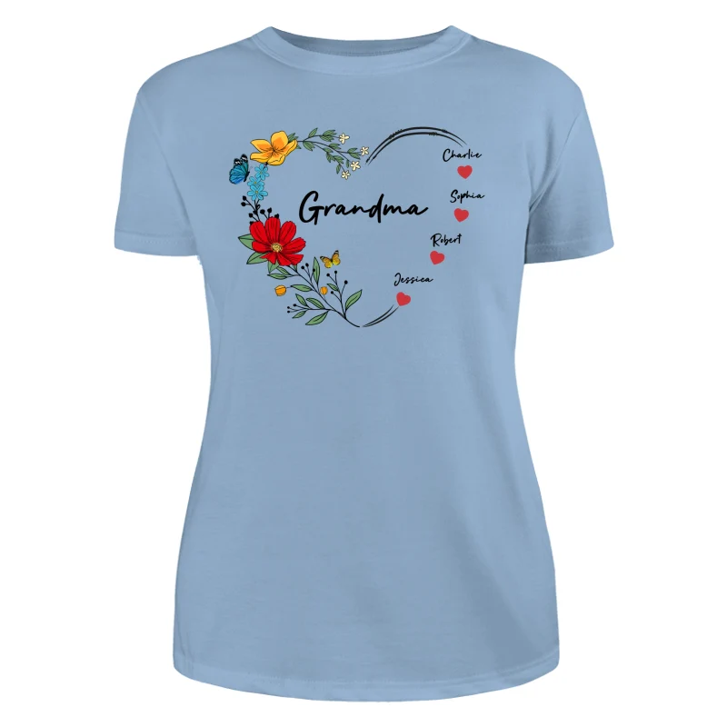 Grandma Mom Hearts Flower Kids Names Personalized Shirt - Image 13