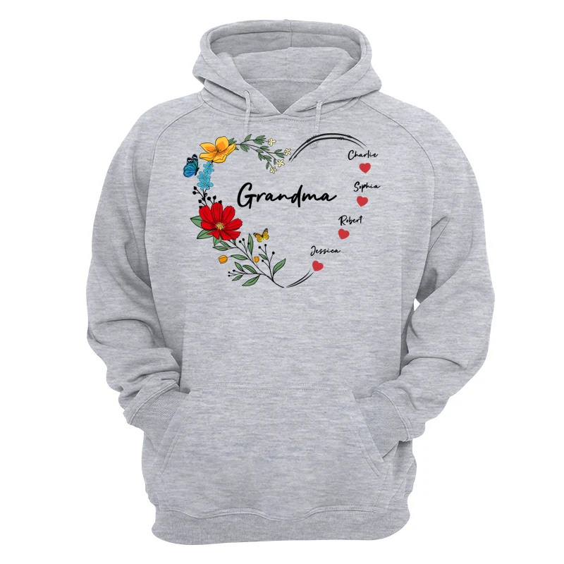 Grandma Mom Hearts Flower Kids Names Personalized Shirt - Image 15