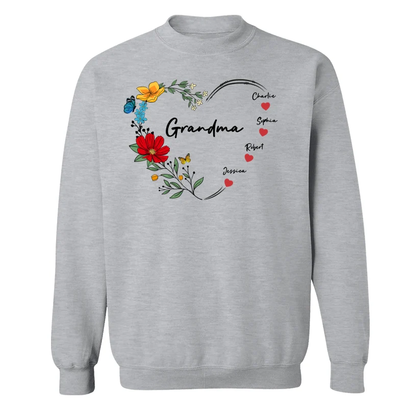 Grandma Mom Hearts Flower Kids Names Personalized Shirt - Image 19