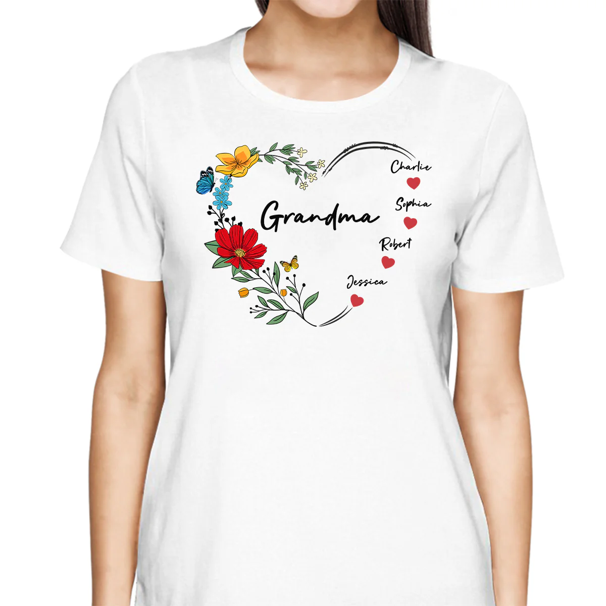 Grandma Mom Hearts Flower Kids Names Personalized Shirt - Image 2