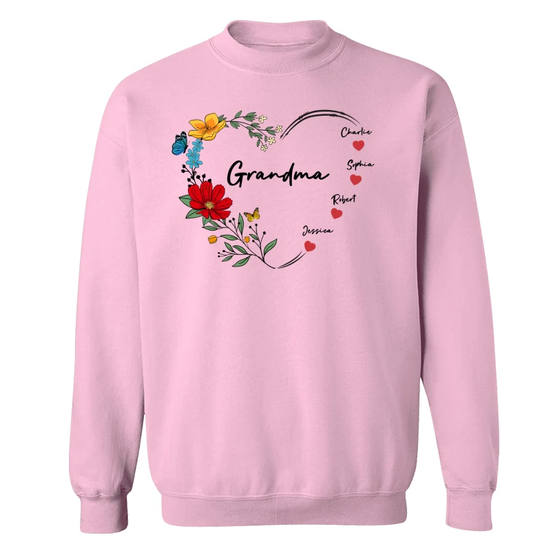 Grandma Mom Hearts Flower Kids Names Personalized Shirt - Image 20