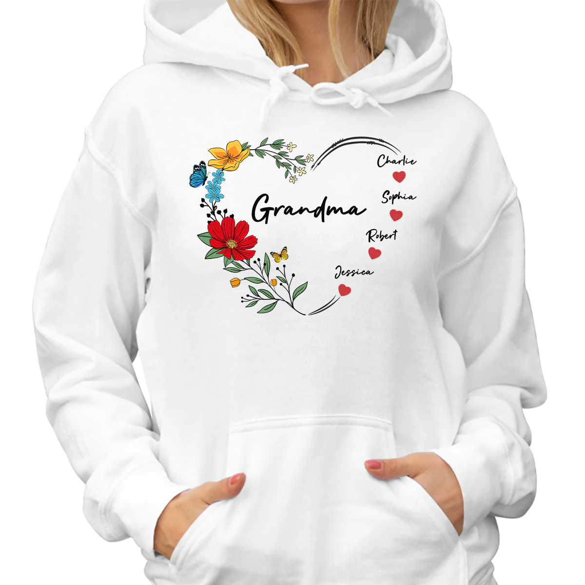 Grandma Mom Hearts Flower Kids Names Personalized Shirt - Image 4
