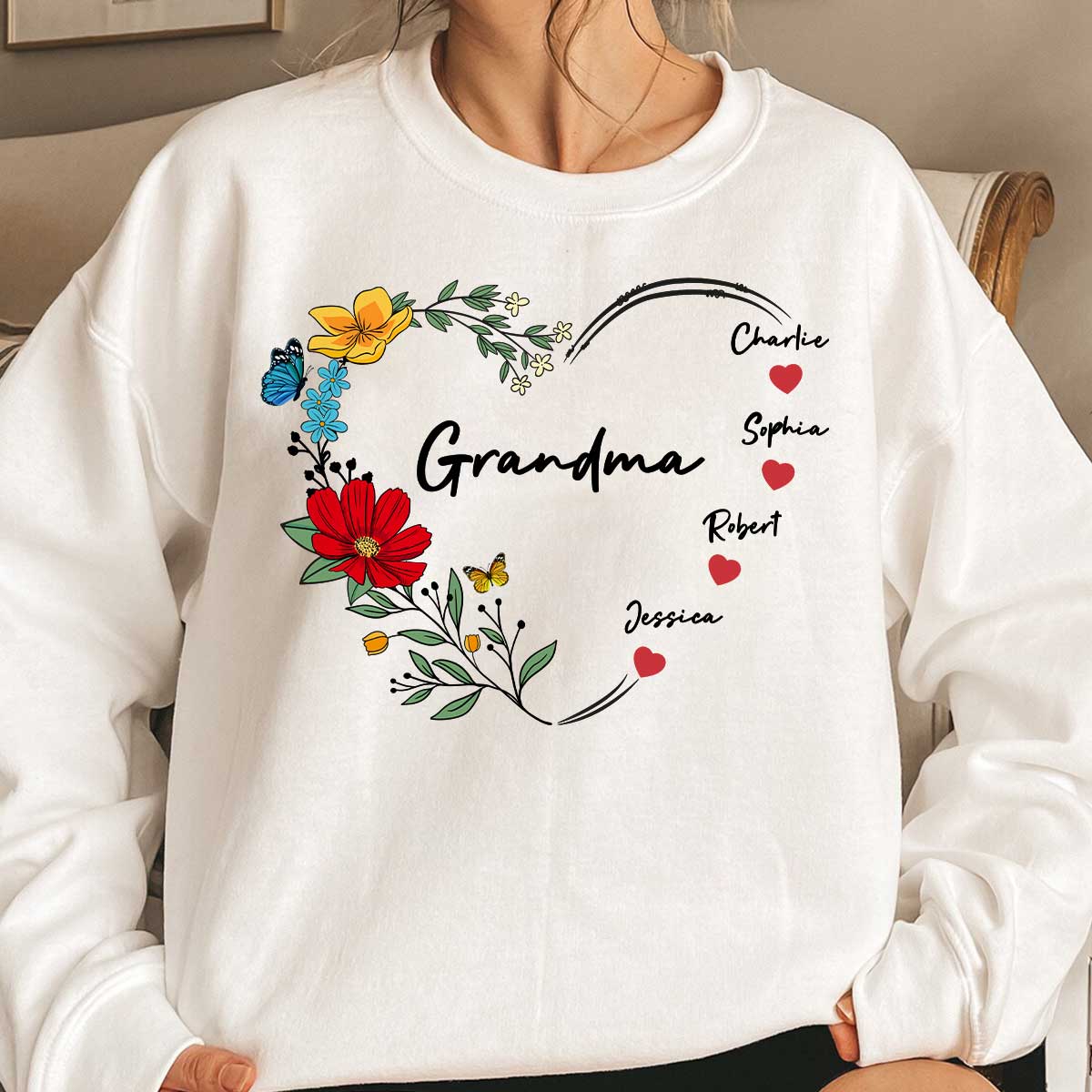Grandma Mom Hearts Flower Kids Names Personalized Shirt - Image 5