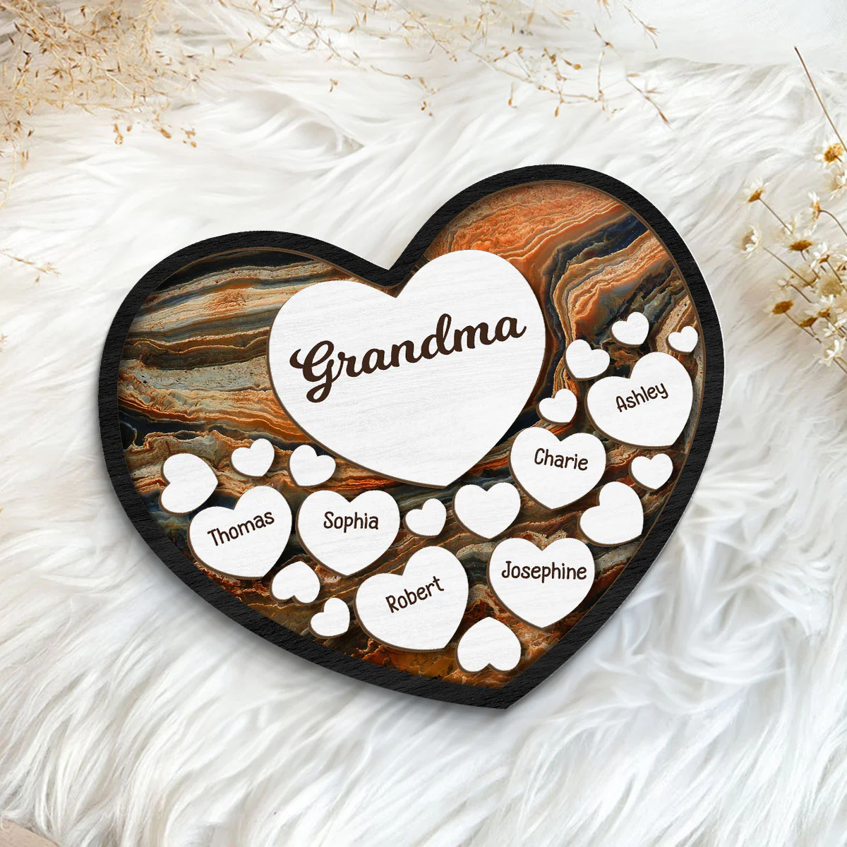 Grandma Mom Hearts In Heart Beautiful Background Personalized 2-Layer Wooden Plaque - Image 5