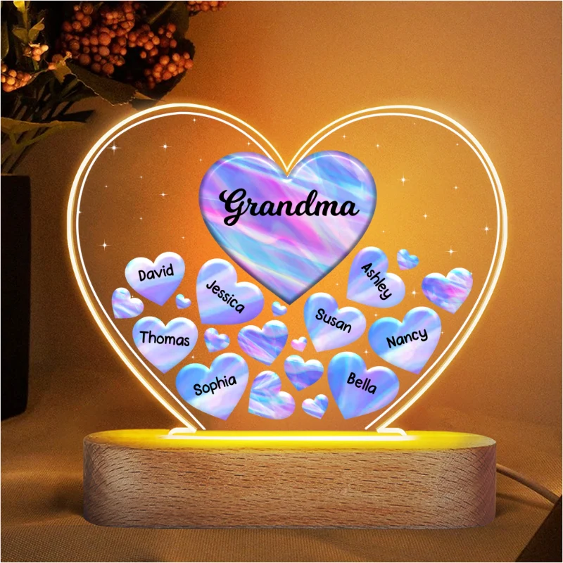Grandma Mom Hearts In Heart Galaxy Personalized Acrylic Heart LED Night Light - Image 3