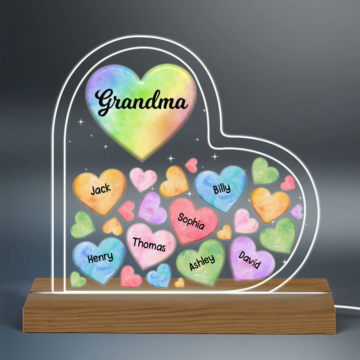 Grandma Mom Hearts In Heart Personalized Custom Shape Acrylic LED Night Light - Image 3