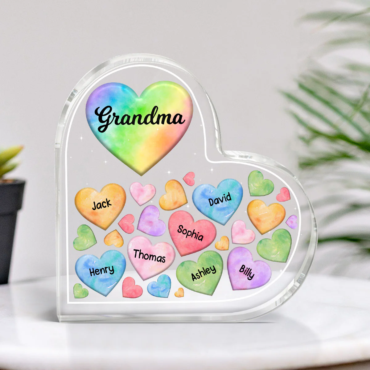 Grandma Mom Hearts In Heart Personalized Heart Acrylic Plaque