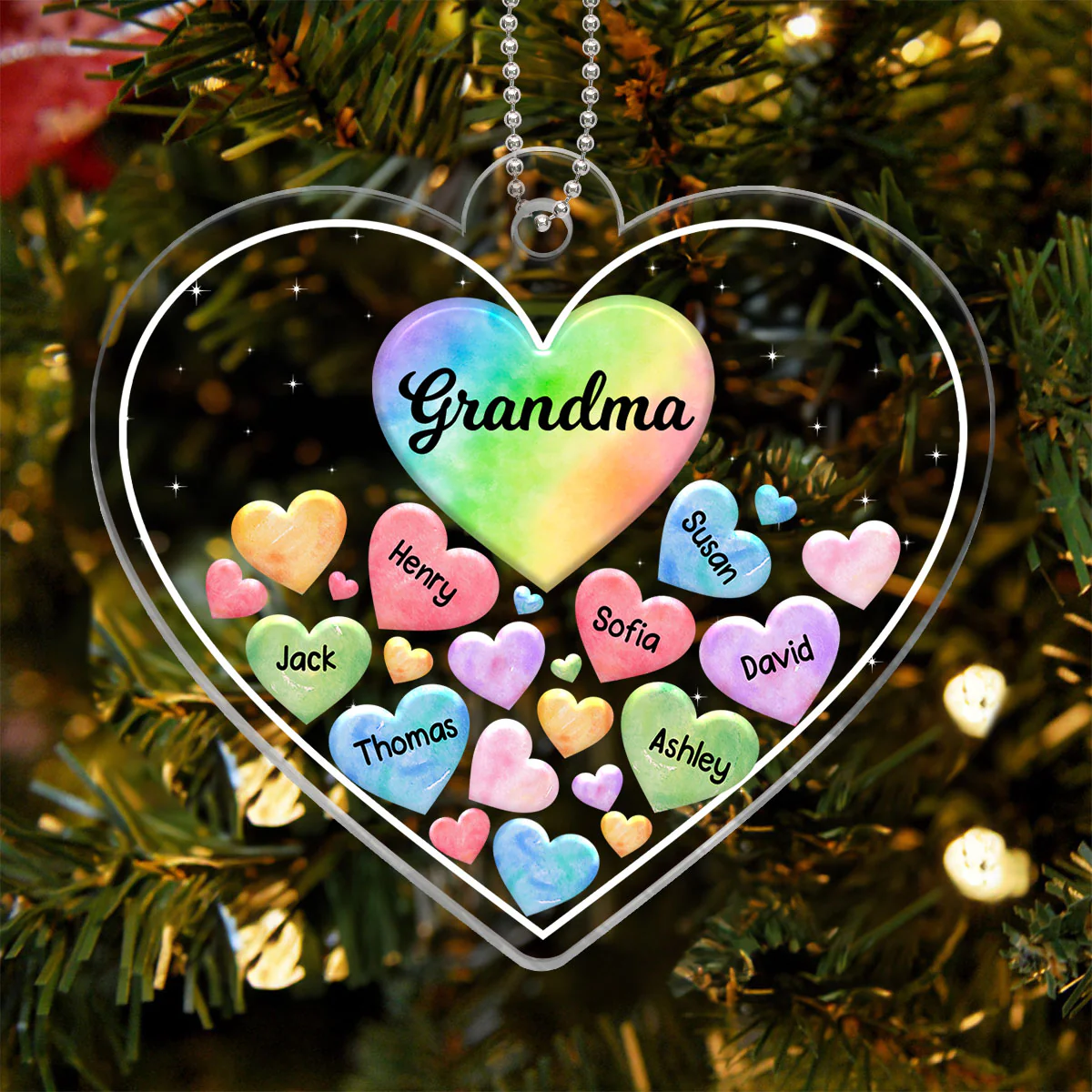 Grandma Mom Hearts In Heart Personalized Acrylic Ornament - Image 3
