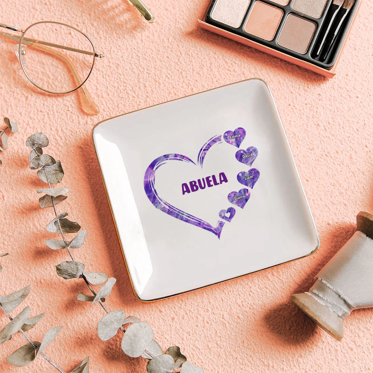 Grandma Mom Hearts Marble Patterned Personalized Jewelry Dish, Birthday Gift for Grandma, Christmas Gift - Image 4