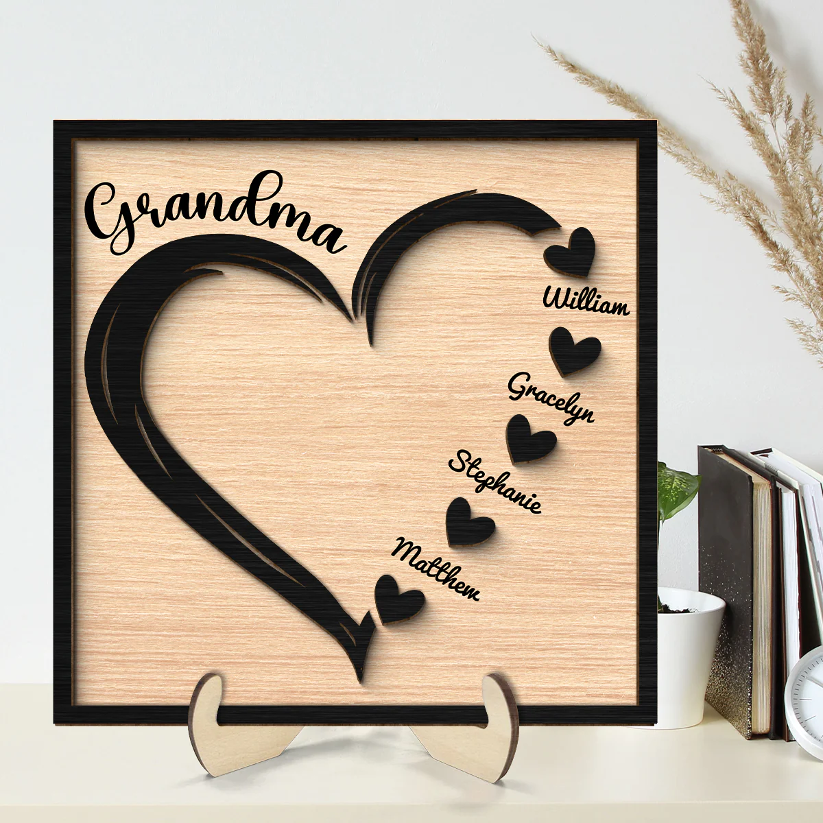 Grandma Mom Hearts With Kids Names Personalized 2-layer Wooden Plaque - Image 2