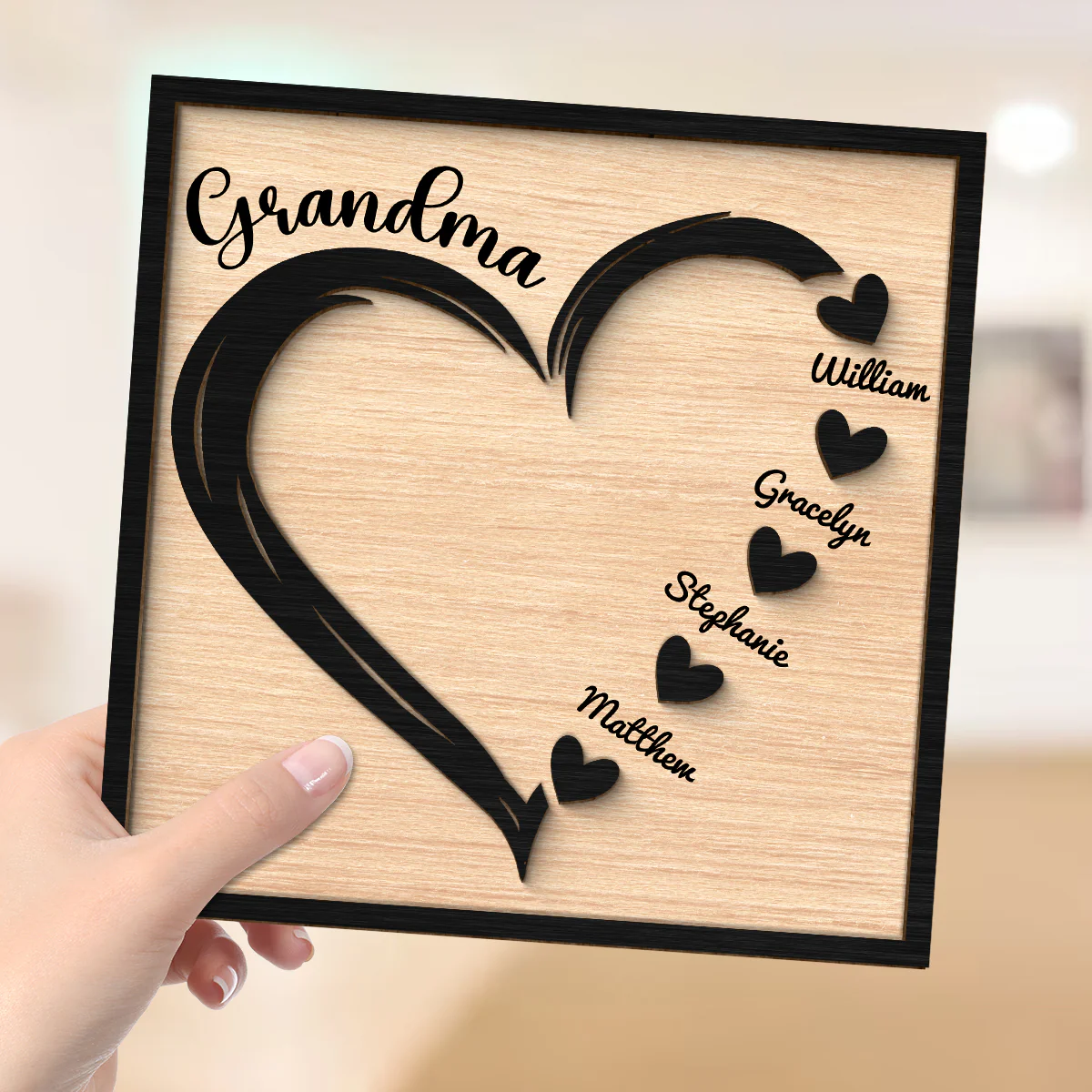 Grandma Mom Hearts With Kids Names Personalized 2-layer Wooden Plaque - Image 4