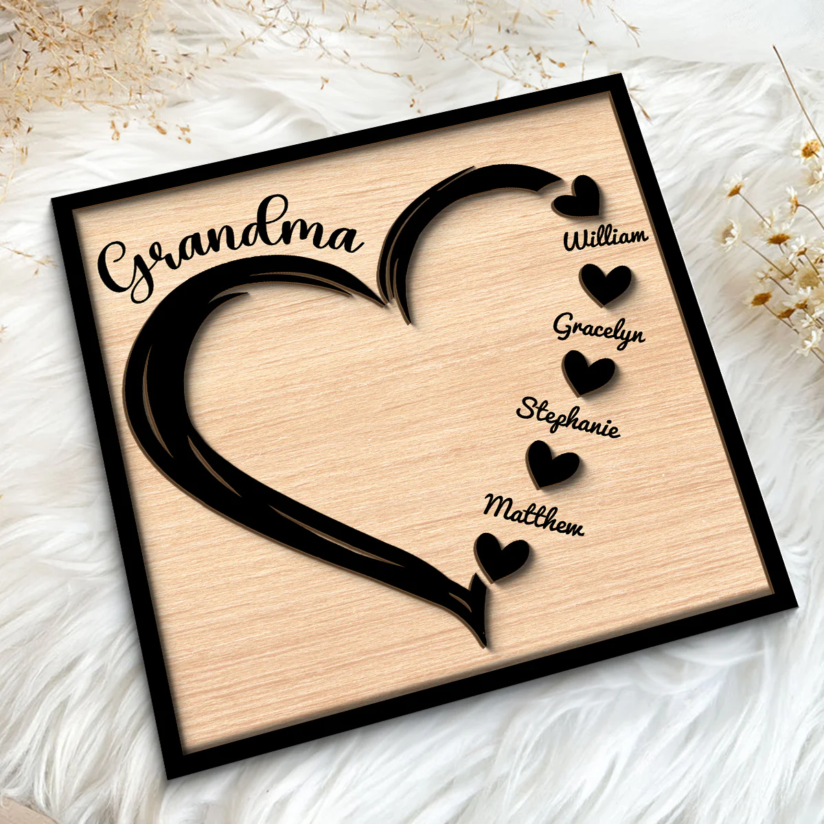 Grandma Mom Hearts With Kids Names Personalized 2-layer Wooden Plaque - Image 5