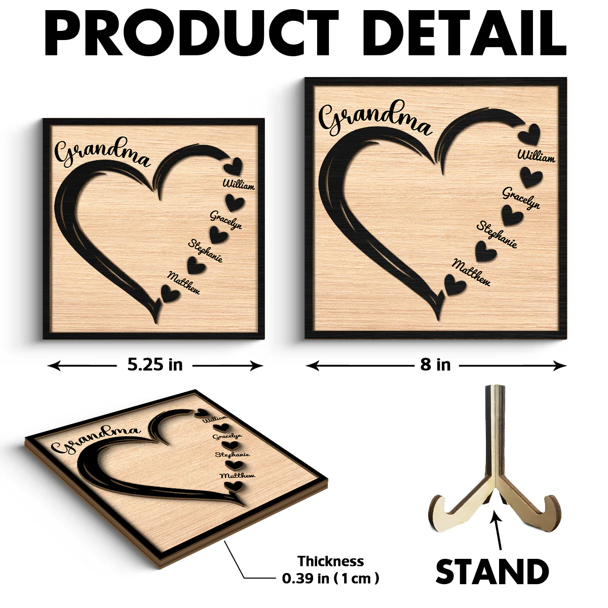 Grandma Mom Hearts With Kids Names Personalized 2-layer Wooden Plaque - Image 6