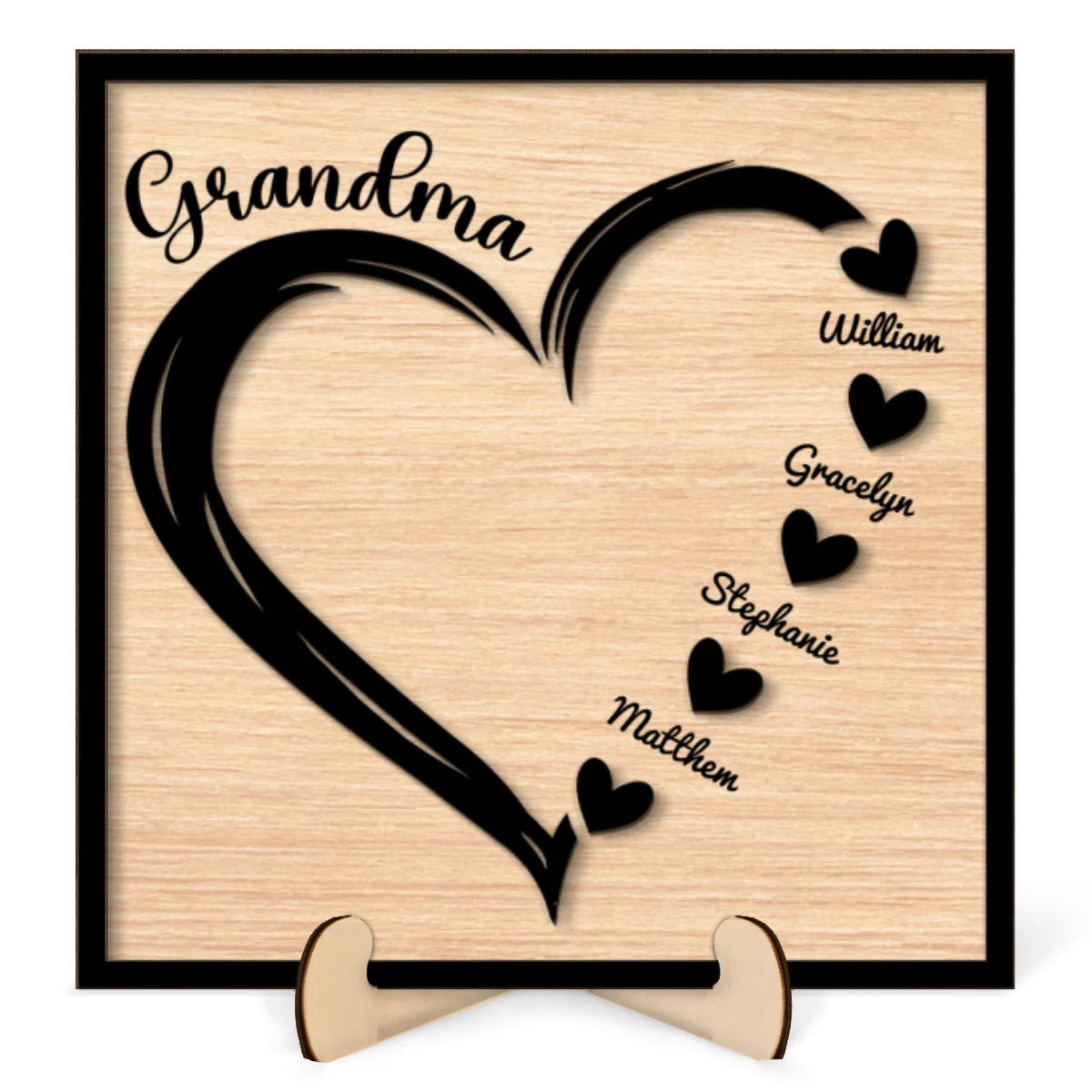 Grandma Mom Hearts With Kids Names Personalized 2-layer Wooden Plaque - Image 8