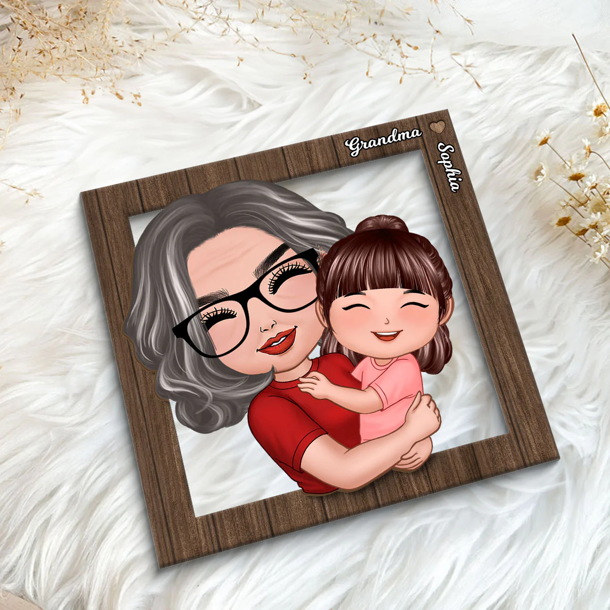 Grandma Mom Holding Kid Personalized 2-layer Wooden Plaque - Image 5