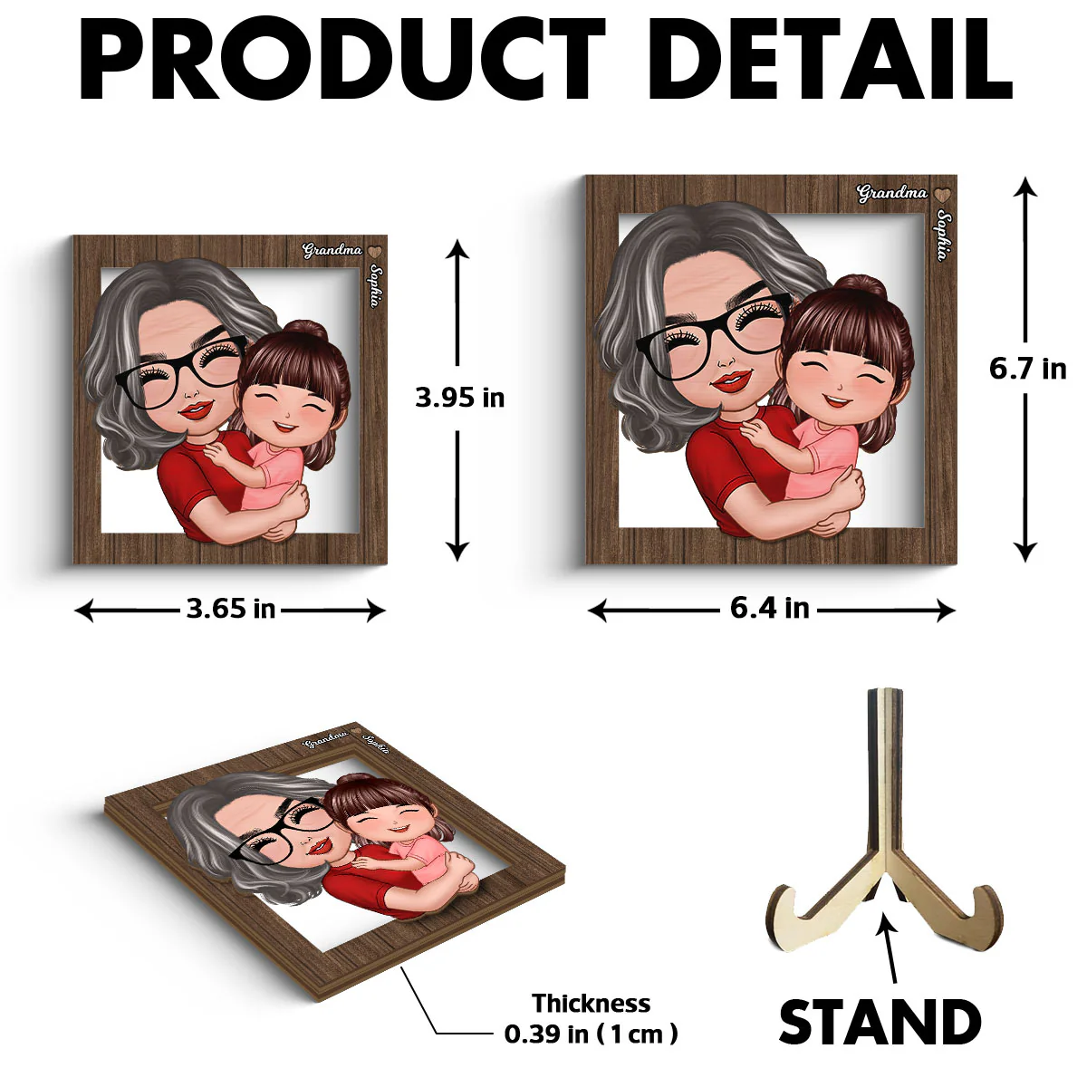 Grandma Mom Holding Kid Personalized 2-layer Wooden Plaque - Image 6