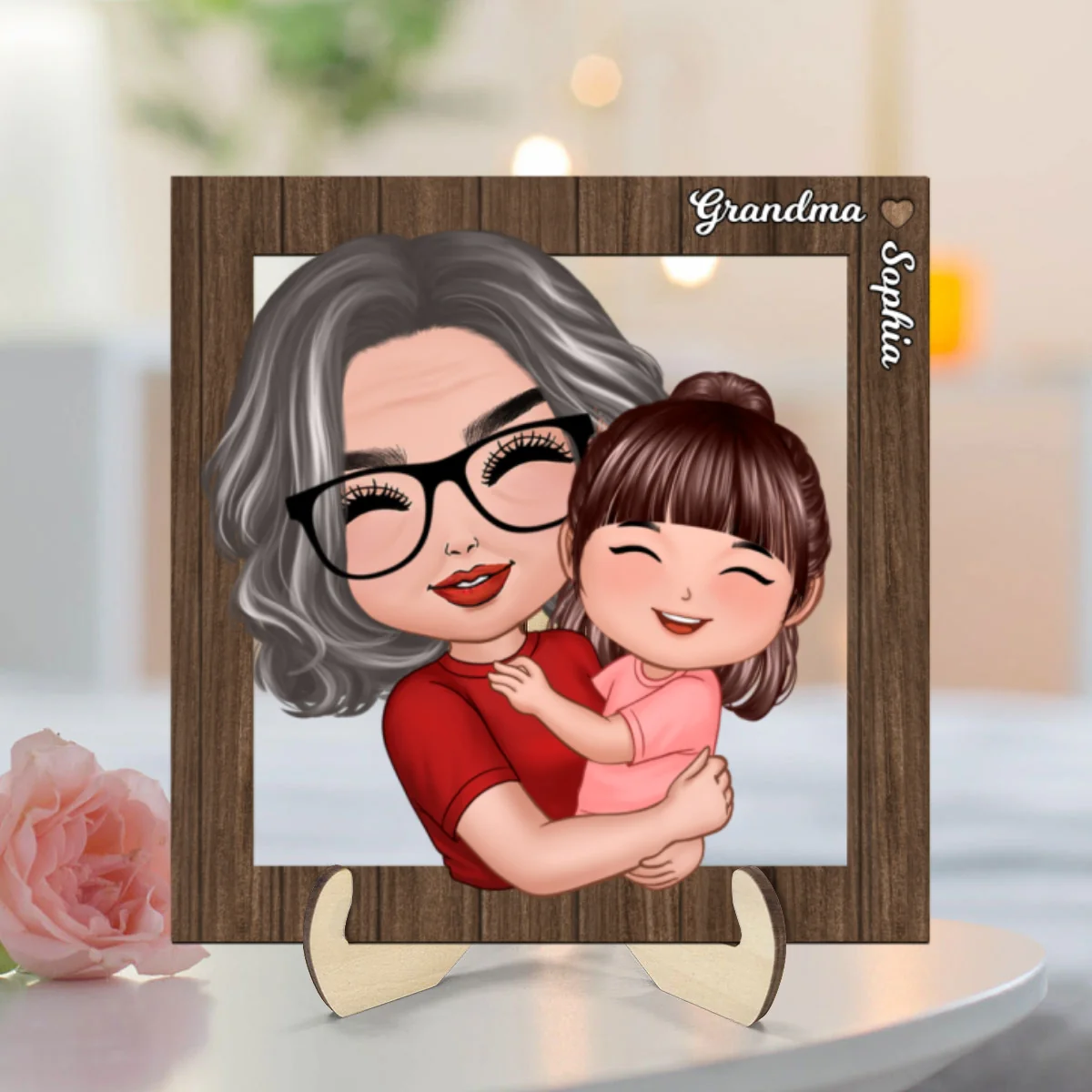 Grandma Mom Holding Kid Personalized 2-layer Wooden Plaque - Image 8