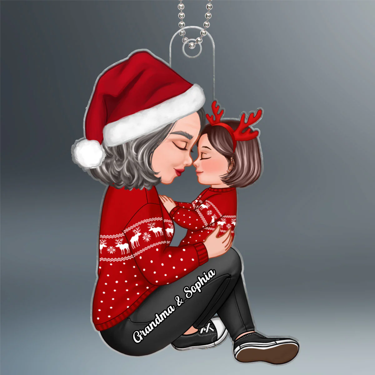 Grandma Mom Holding Kid Side View Personalized Acrylic Ornament - Image 3
