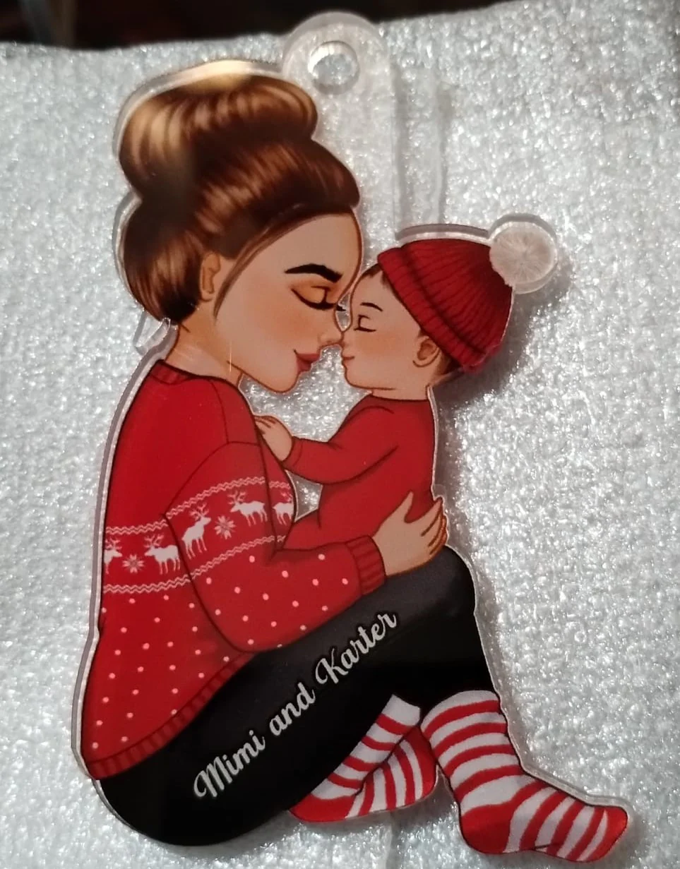 Grandma Mom Holding Kid Side View Personalized Acrylic Ornament - Image 4
