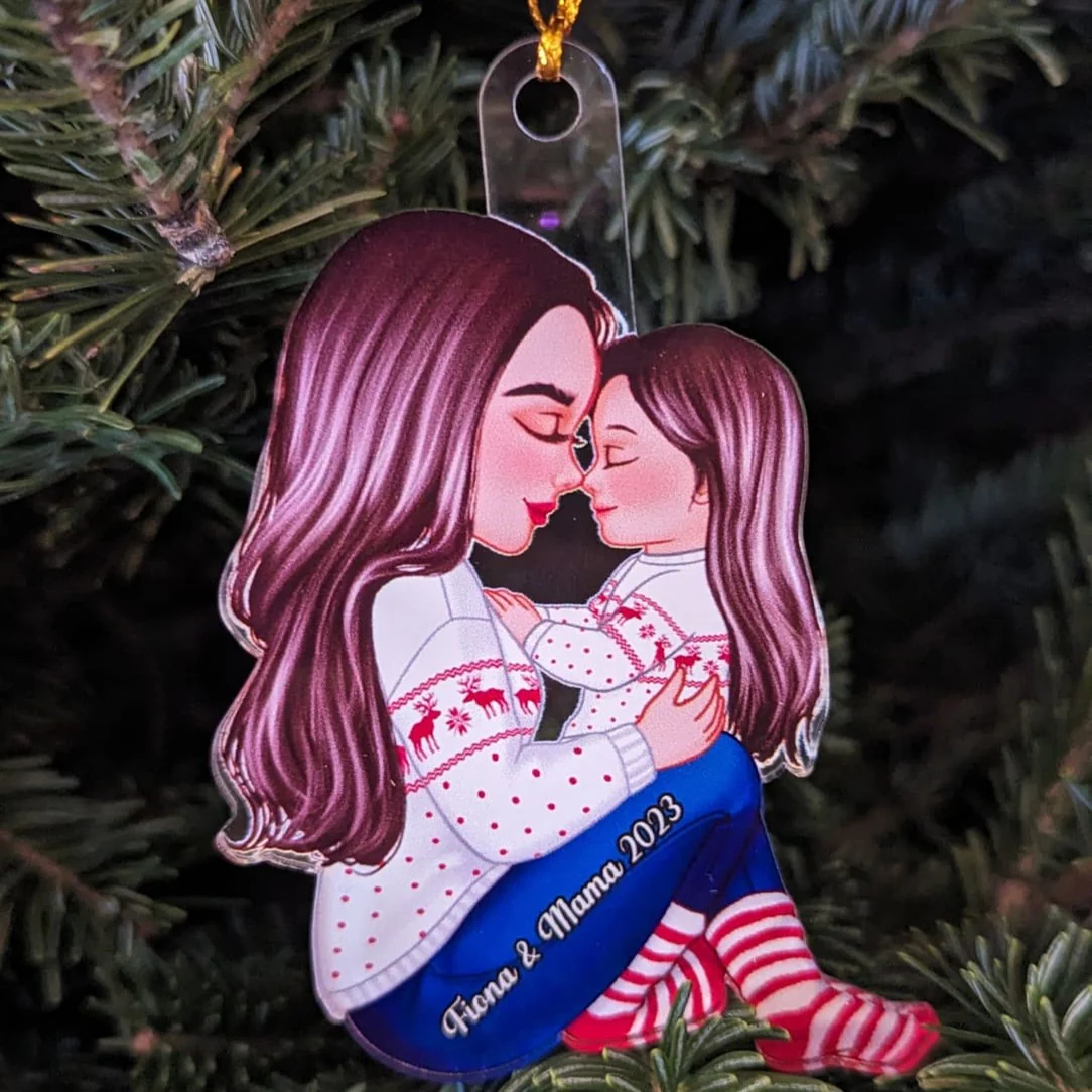 Grandma Mom Holding Kid Side View Personalized Acrylic Ornament - Image 5