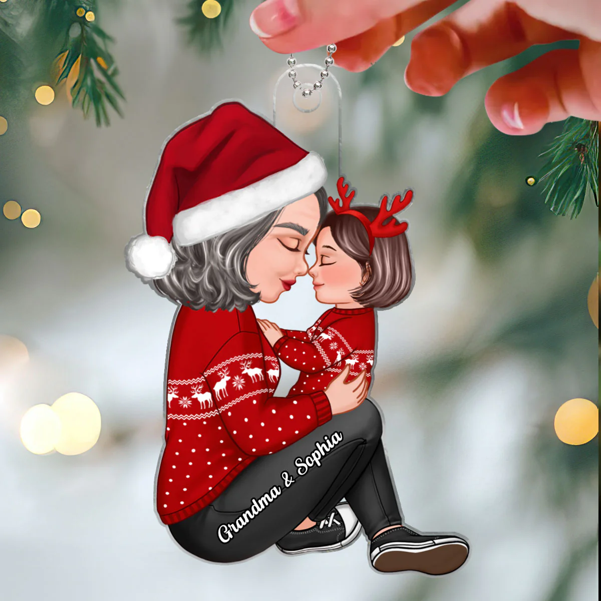 Grandma Mom Holding Kid Side View Personalized Acrylic Ornament - Image 6