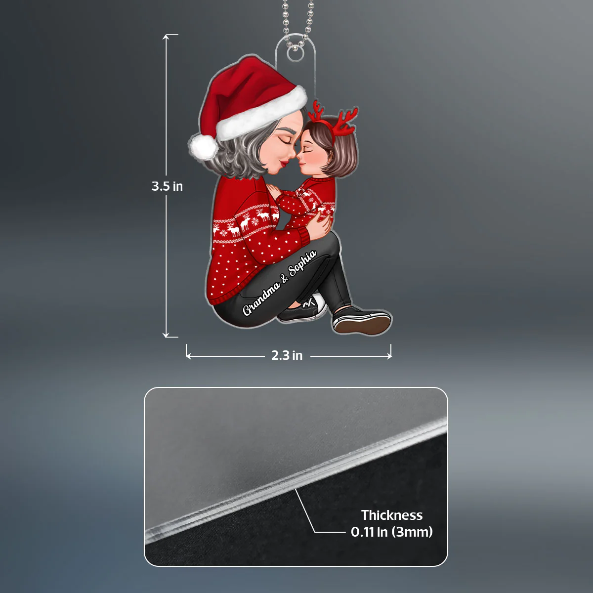 Grandma Mom Holding Kid Side View Personalized Acrylic Ornament - Image 7