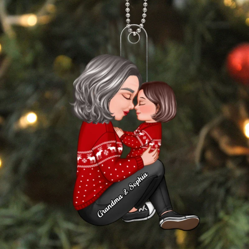 Grandma Mom Holding Kid Side View Personalized Acrylic Ornament - Image 8