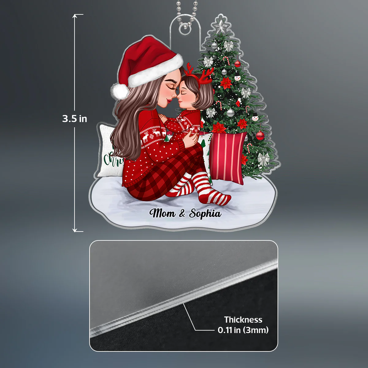 Grandma Mom Holding Kid Sitting On Christmas Bed Personalized Acrylic Ornament - Image 4