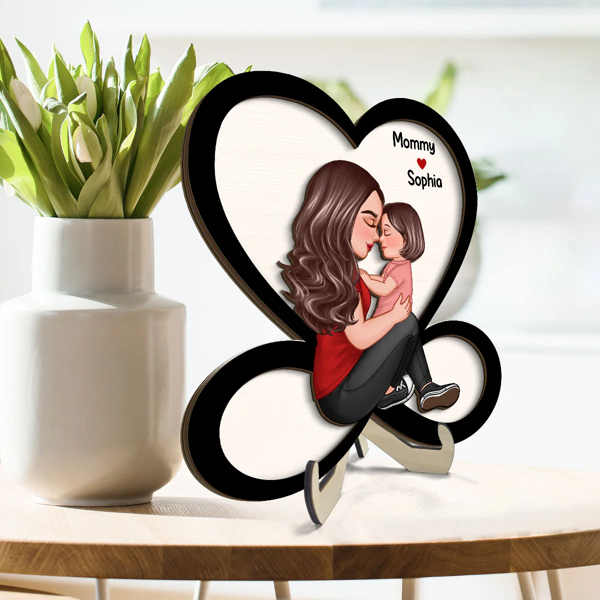 Grandma Mom Holding Kid Sitting On Heart Infinity Personalized 2-layer Wooden Plaque - Image 3