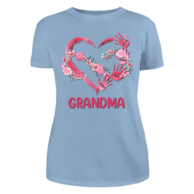 Grandma Mom Infinity Flowers Heart Hands Personalized Shirt - Image 12