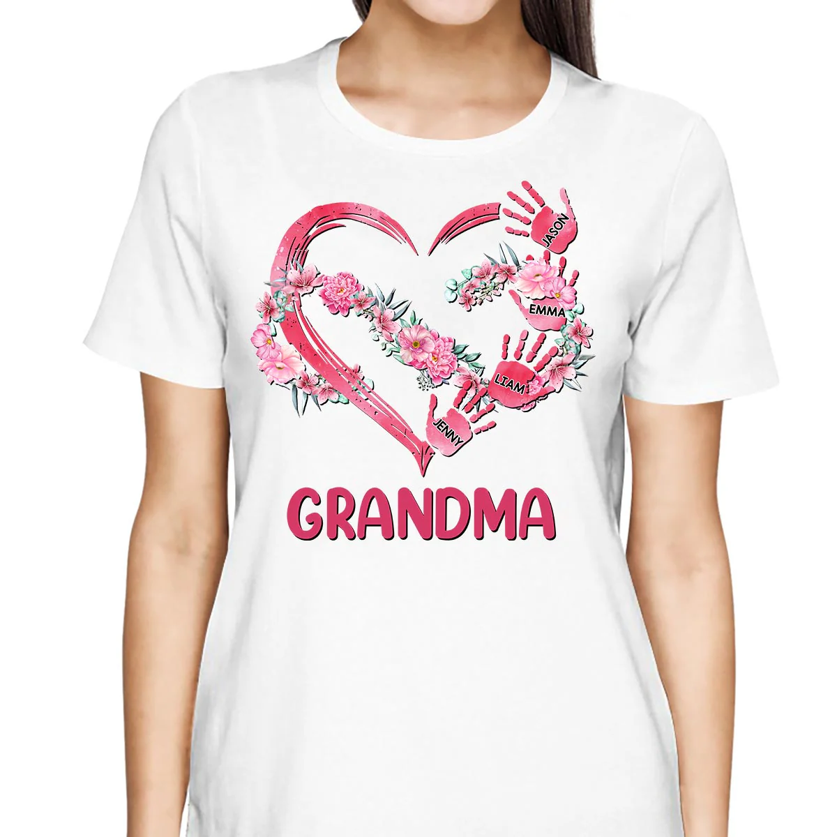 Grandma Mom Infinity Flowers Heart Hands Personalized Shirt - Image 2