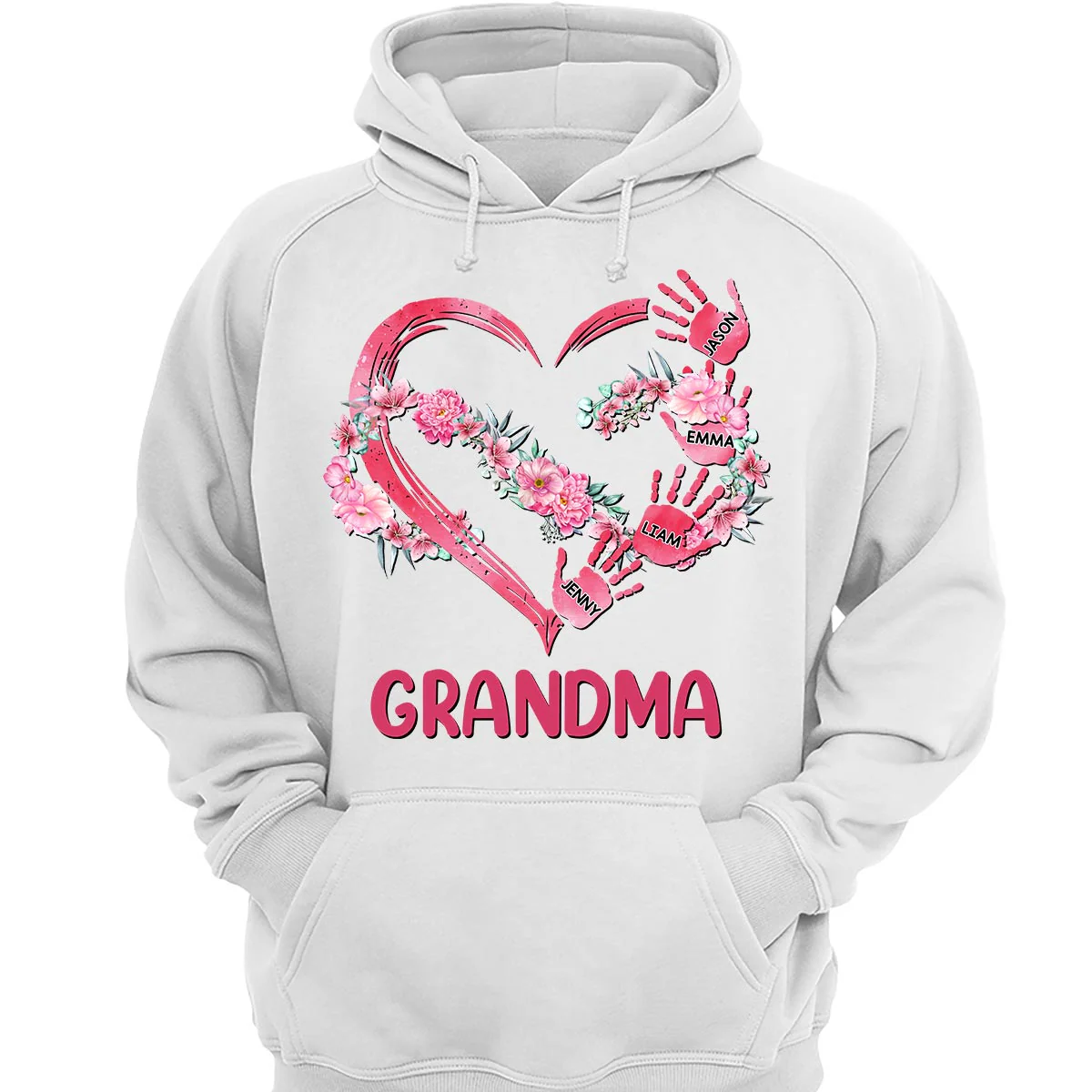 Grandma Mom Infinity Flowers Heart Hands Personalized Shirt - Image 3