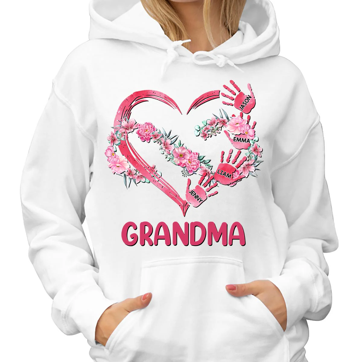 Grandma Mom Infinity Flowers Heart Hands Personalized Shirt - Image 4