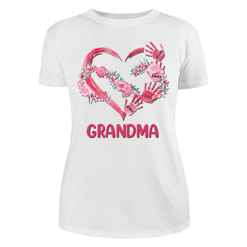 Grandma Mom Infinity Flowers Heart Hands Personalized Shirt - Image 9