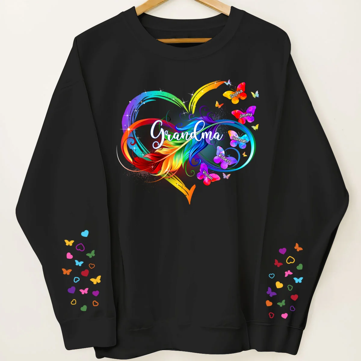 Grandma Mom Infinity Heart Butterflies Personalized Sleeve Printed Sweatshirt - Image 7