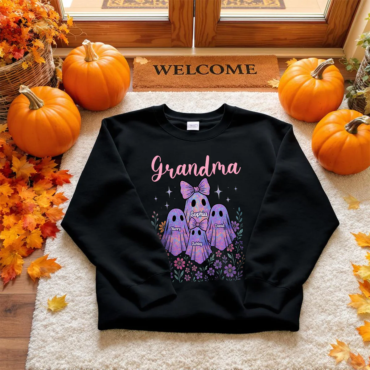 Grandma Mom Iridescent Cute Ghost Personalized Sweatshirt, Halloween Gift - Image 5