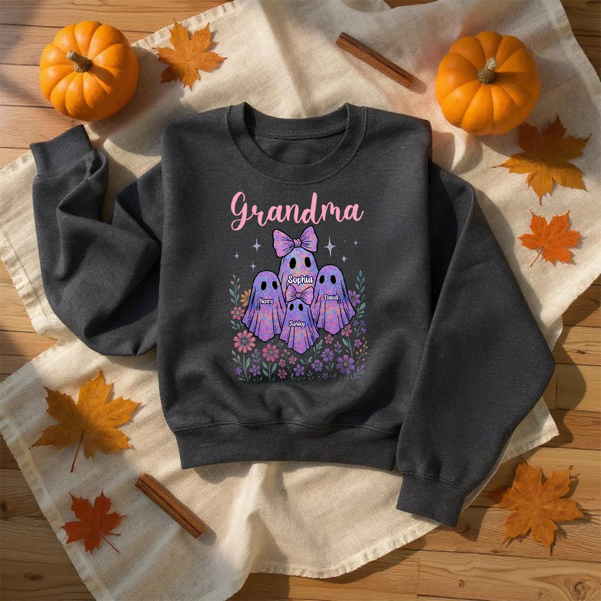 Grandma Mom Iridescent Cute Ghost Personalized Sweatshirt, Halloween Gift - Image 7