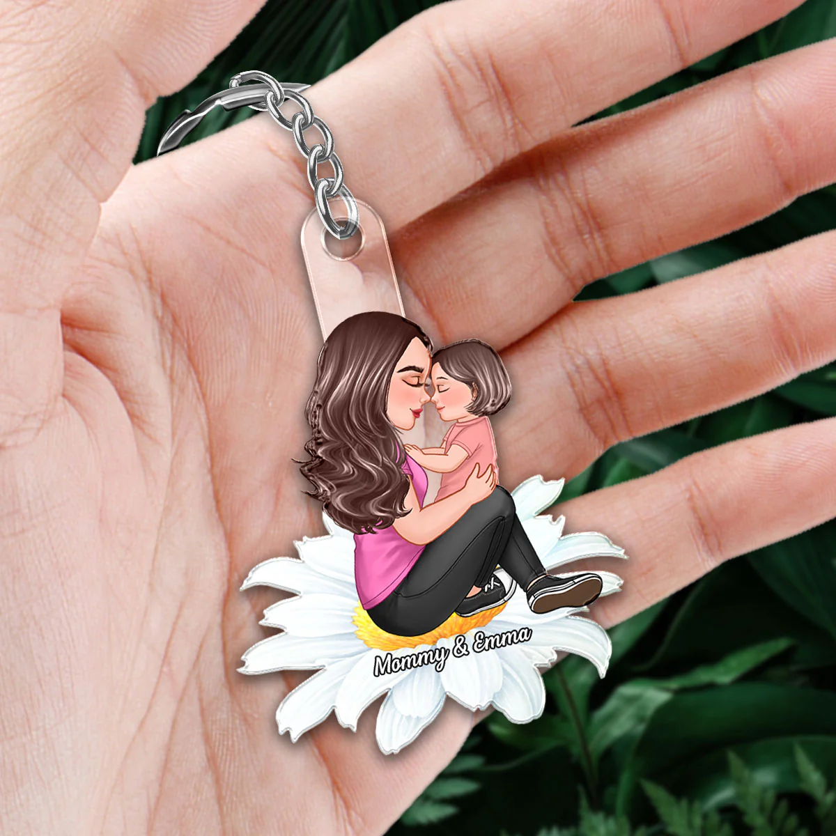 Grandma Mom Kid Sitting On Flower Personalized Acrylic Keychain, Gift For Mom, Gift For Grandma - Image 4