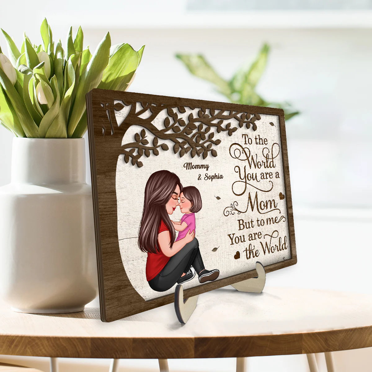 Grandma Mom Kid Sitting Under Tree Personalized 2-layer Wooden Plaque - Image 3