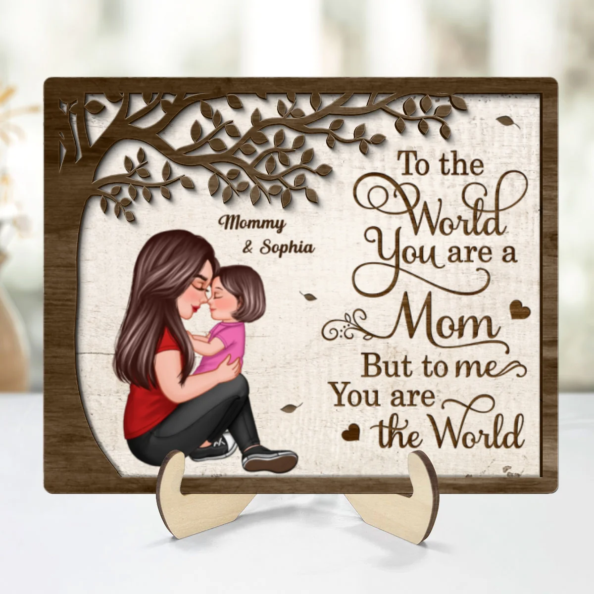 Grandma Mom Kid Sitting Under Tree Personalized 2-layer Wooden Plaque - Image 8