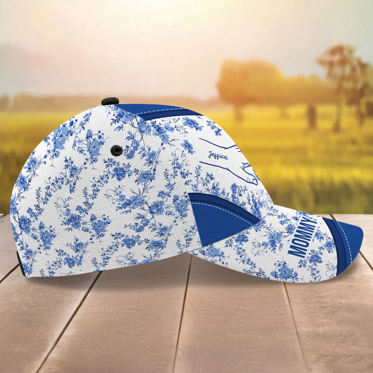 Grandma Mom Kids Holding Hands Bow Coquette Chinoiserie Personalized Classic Cap, Mother's Day gift - Image 6