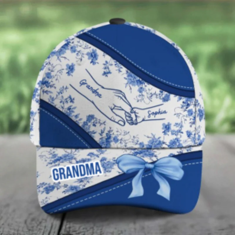 Grandma Mom Kids Holding Hands Bow Coquette Chinoiserie Personalized Classic Cap, Mother's Day gift - Image 9