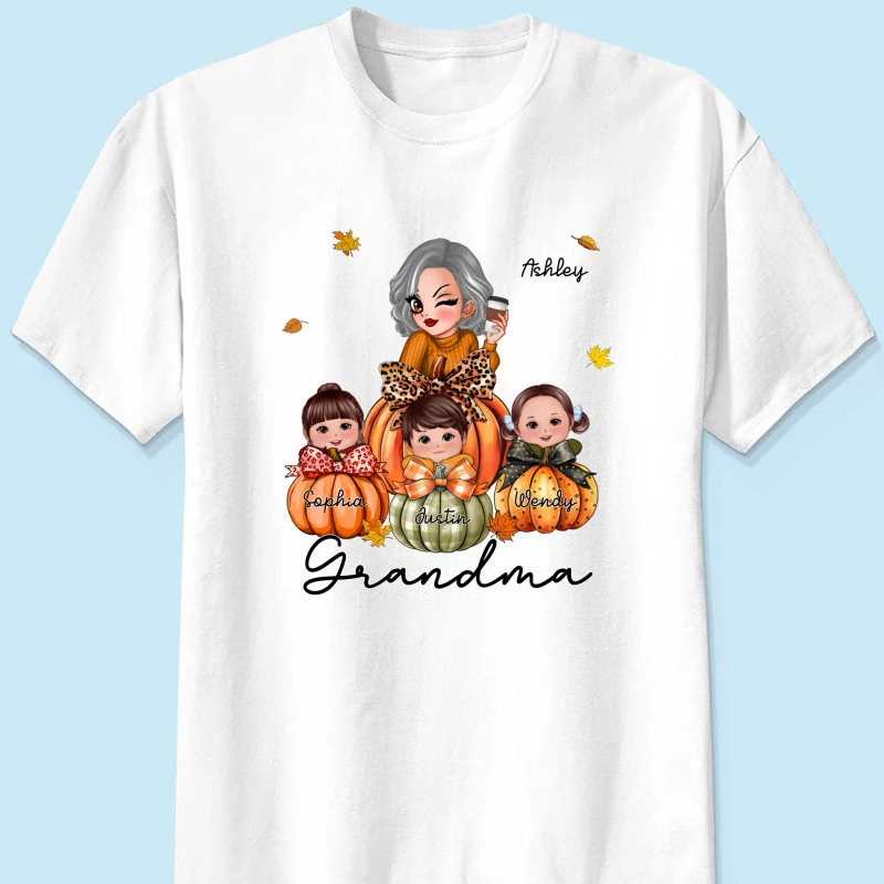 Grandma Mom Kids On Pumpkin Personalized Shirt, Fall Season Gift For Mom Grandma - Image 11