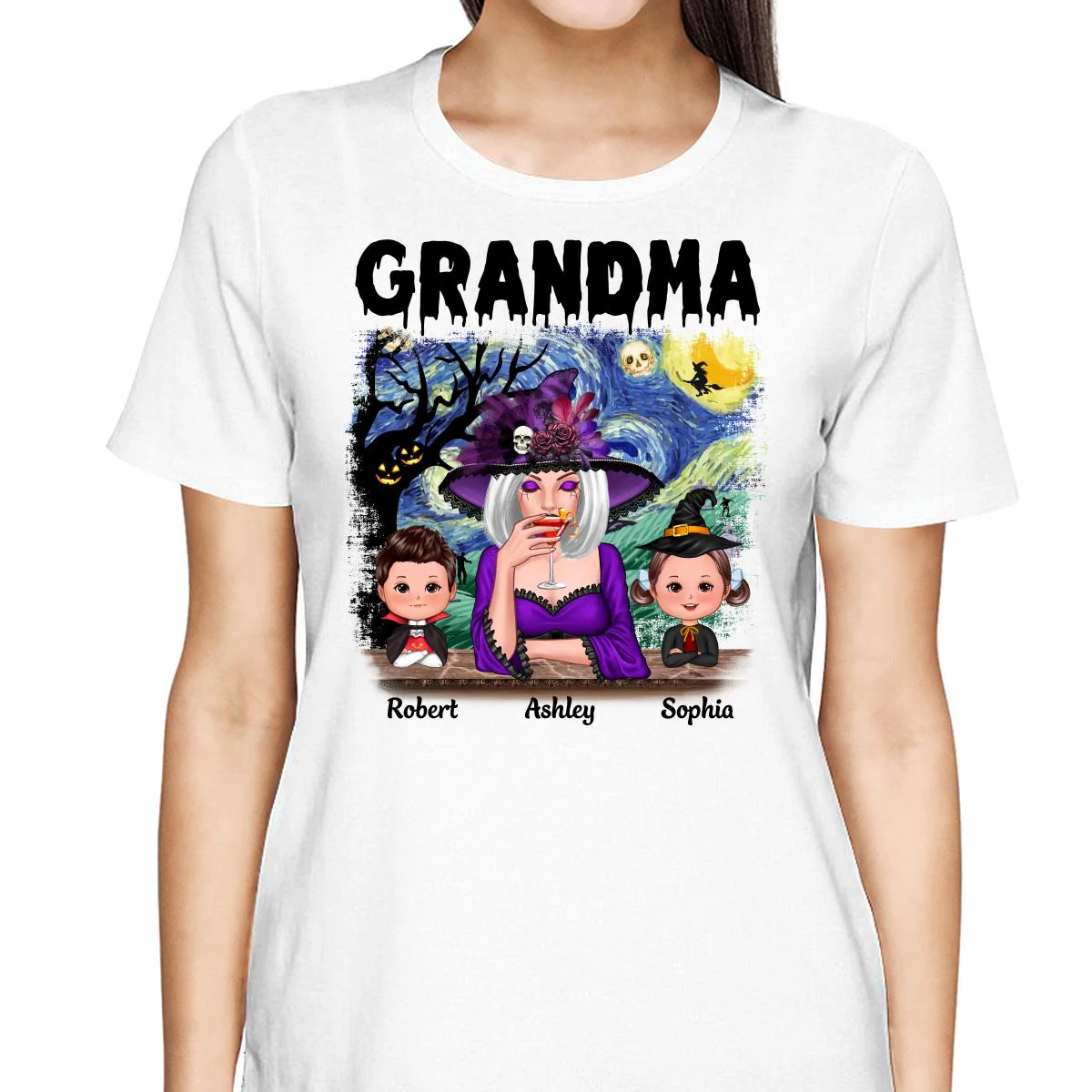 Grandma Mom Kids Scary Night Halloween Personalized Shirt - Image 2
