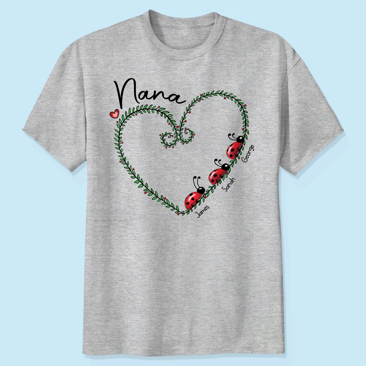 Grandma Mom Ladybug Heart Personalized Shirt