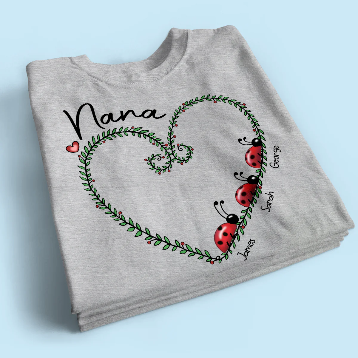 Grandma Mom Ladybug Heart Personalized Shirt - Image 2