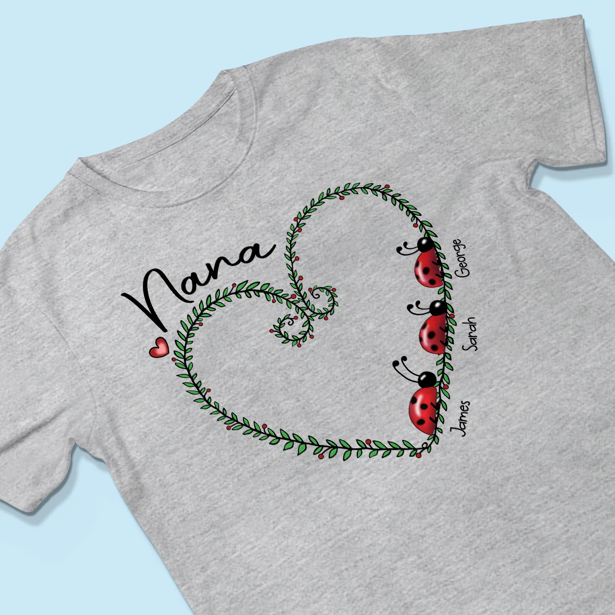 Grandma Mom Ladybug Heart Personalized Shirt - Image 3