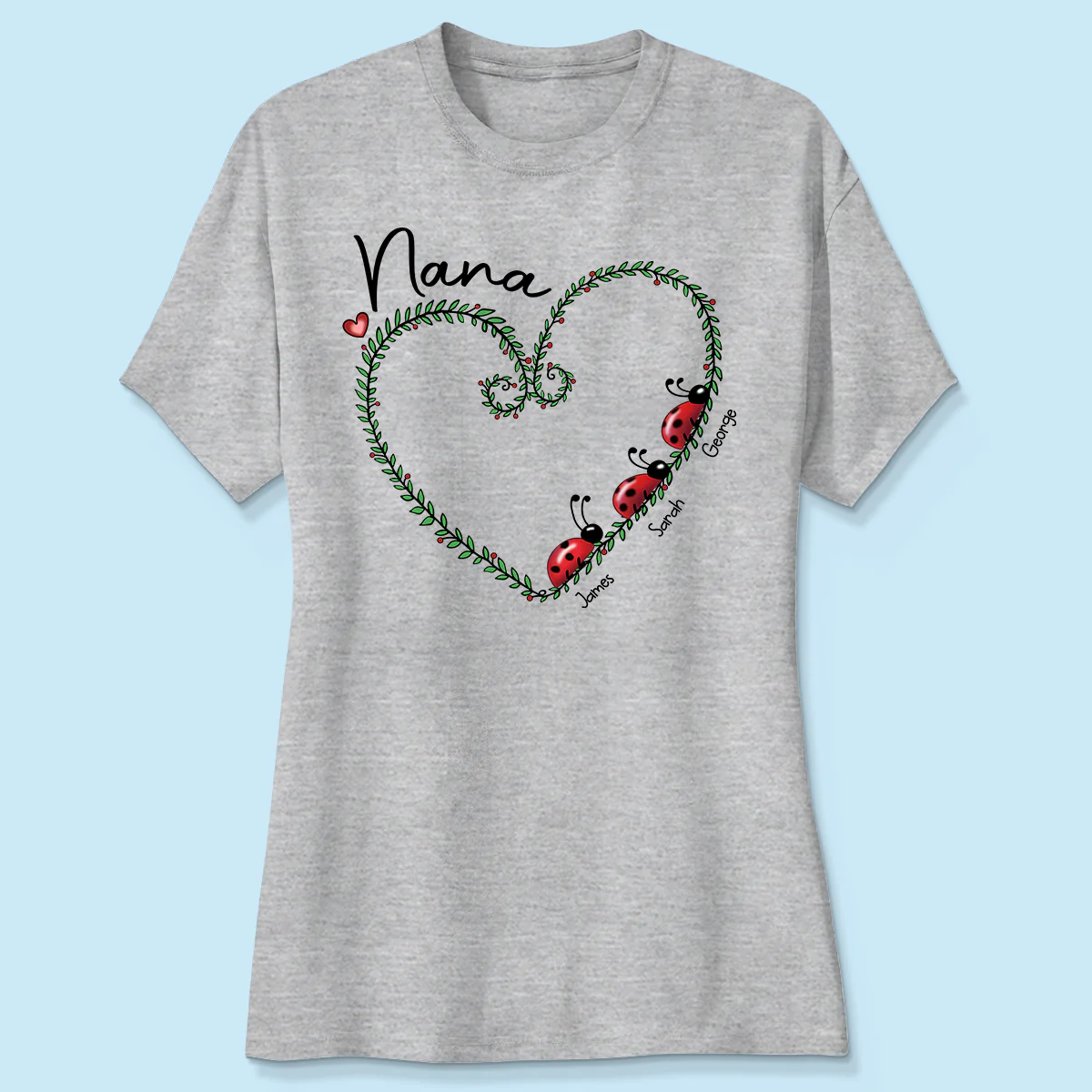 Grandma Mom Ladybug Heart Personalized Shirt - Image 4