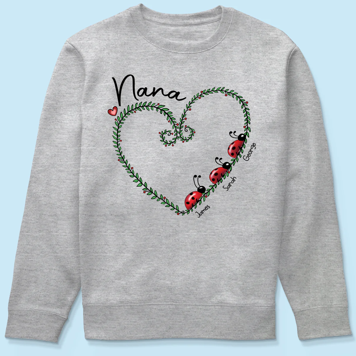 Grandma Mom Ladybug Heart Personalized Shirt - Image 6